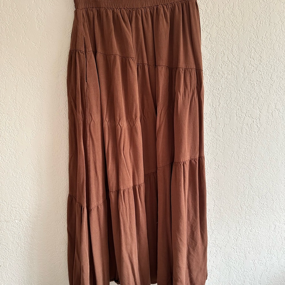 Tiered Brown Maxi Skirt